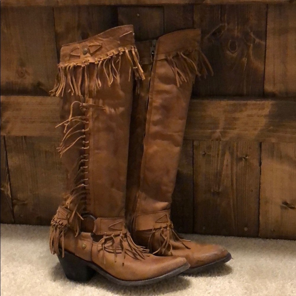 Old Gringo Brown Fringe Knee-High Boots